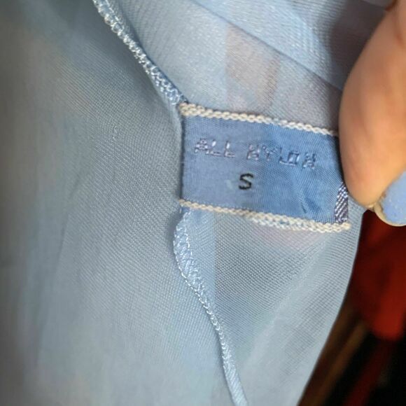 Vintage 60s Shadowline Peignoir Set Robe Gown Light Blue Nylon Sz S nightgown - Picture 4 of 11